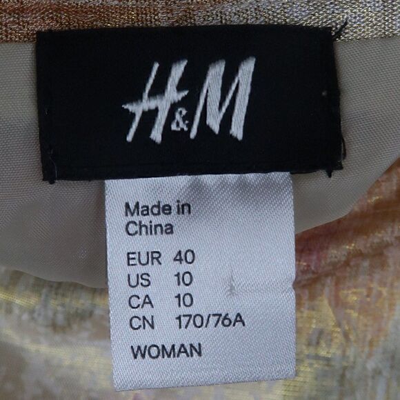 H&M GOLD PINK & GREEN METALLIC FLORAL MINI SKIRT SIZE 10 - Picture 2 of 6